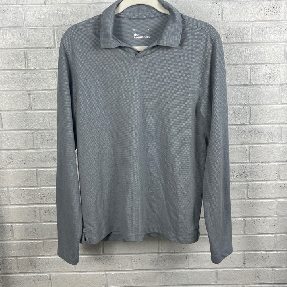 The Commons Gray Textured Polo‎ Shirt Mens Size M Minimalist Quiet Luxury